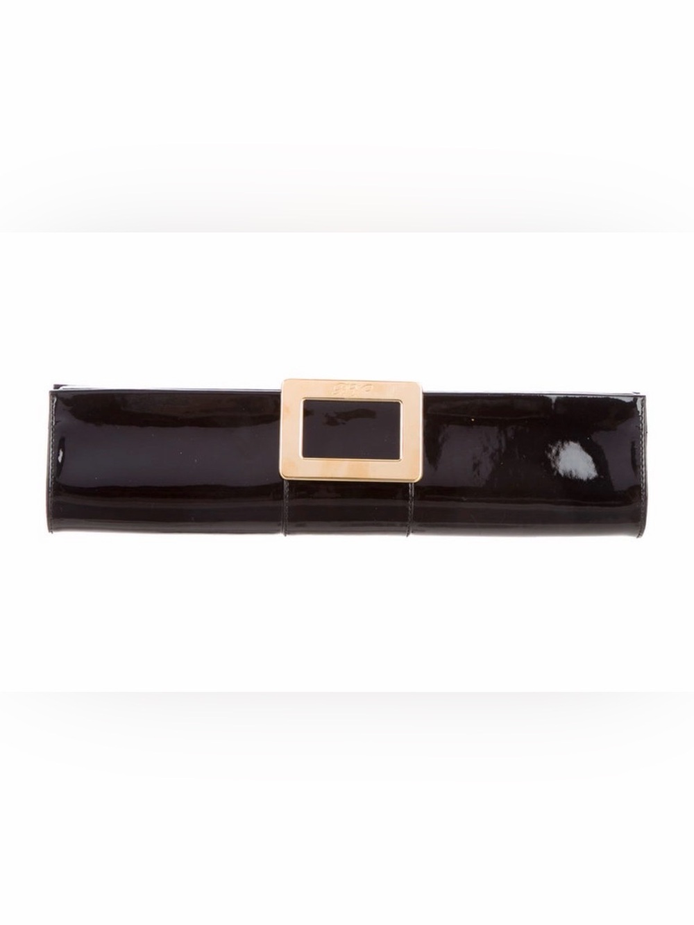 Roger Vivier Black Patent Leather Evening Clutch with Gold Buckle